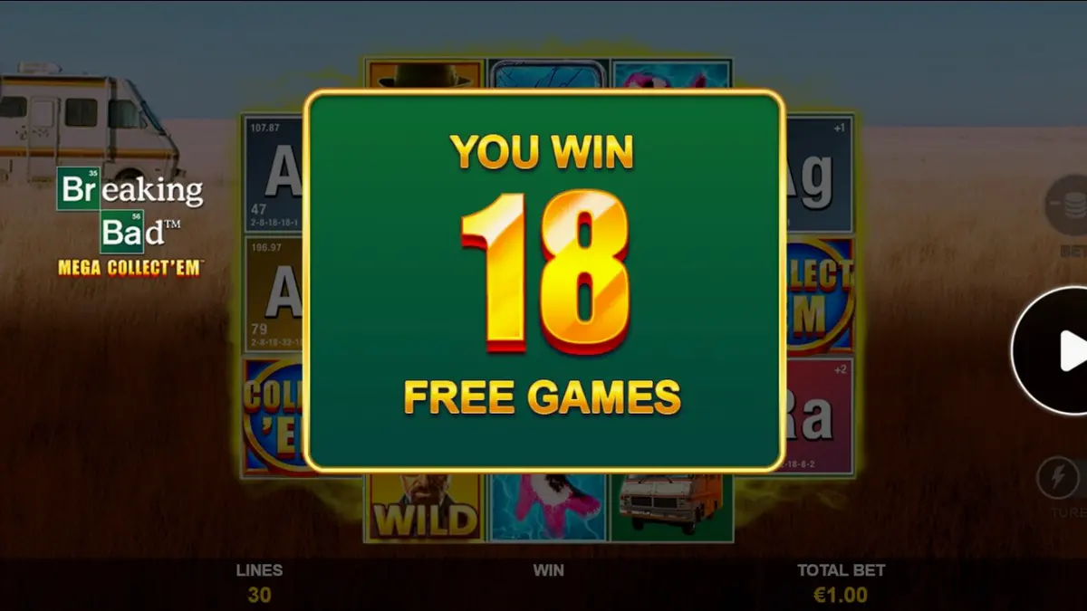 Tampilan visual slot Breaking Bad Mega Collect’Em dengan elemen ikonik serial