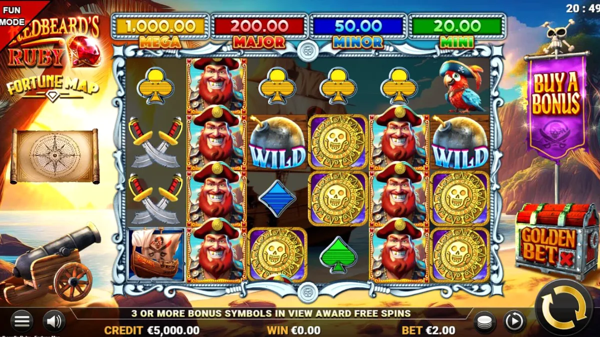 Tampilan visual slot Redbeard’s Ruby dengan tema bajak laut dan peta harta karun